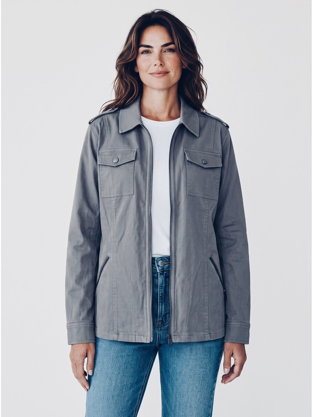Belle by Kim Gravel EUC Shirt Jacket-Size Medium-Gray